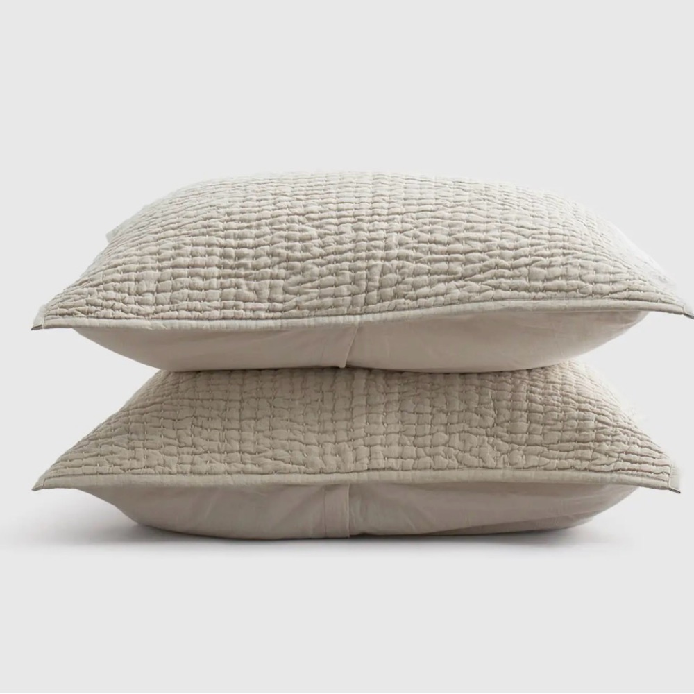 NWOT Quince King European Cotton Stitch Pillow Shams - Natural